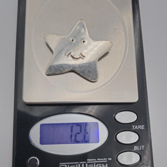 Sterling Silver Cute Smiling Star Pin Brooch B454 - Picture 5 of 5